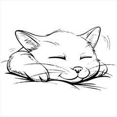 Black and White Cartoon Illustration of Cute Cat Animal