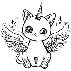 Black and White Cartoon Illustration of Cute Cat Animal