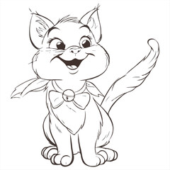 Black and White Cartoon Illustration of Cute Cat Animal