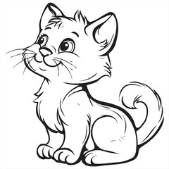 Black and White Cartoon Illustration of Cute Cat Animal
