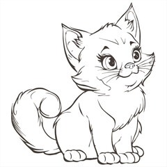 Black and White Cartoon Illustration of Cute Cat Animal