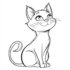 Black and White Cartoon Illustration of Cute Cat Animal
