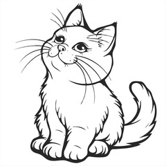 Black and White Cartoon Illustration of Cute Cat Animal