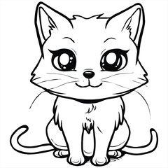 Black and White Cartoon Illustration of Cute Cat Animal