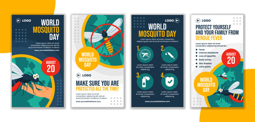 Mosquito Day Social Media Stories Flat Cartoon Hand Drawn Templates Background Illustration