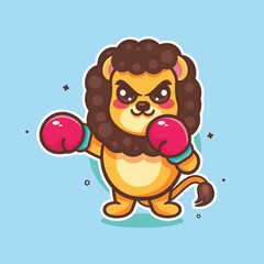 funny lion animal character mascot playing boxing sport isolated cartoon