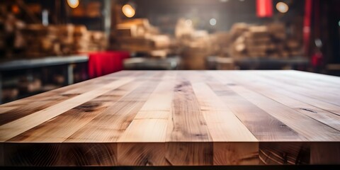 Wooden countertop in workshop ambiance for woodworking DIY and carpentry seminars. Concept Woodworking DIY, Carpentry Seminars, Wooden Countertop, Workshop Ambiance