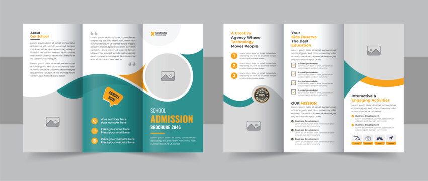 Modern kids back to school admission trifold brochure template layout, Creative kids academy tri fold brochure design vector