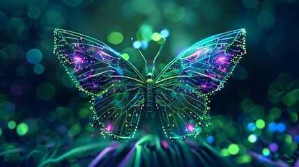 Neon Digital Butterfly with Circuit Patterns
