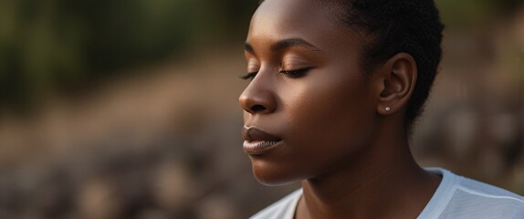 wellness of portrait african american person relaxation in calmness meditating rest and relax motivation yoga