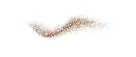 Coffee, cocoa or chocolate powder particles and speckles. Brown dust or sand wavy element. Ground beans, grains and granules wave flowing shape. Vector sprayed specks overlay texture