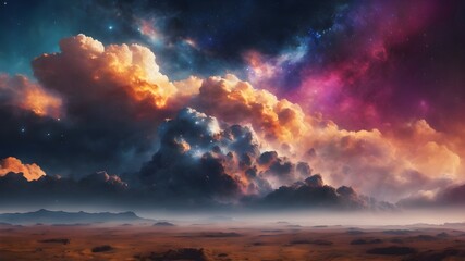 Naklejka premium Generative AI. Clouds and stars painting the sky in a mesmerizing display