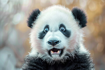 A cute panda with big eyes, showing a funny and shocked expression