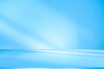 Wall interior background, studio and backdrops show products.with shadow from window color white and blue. background for text insertion and presentation product
