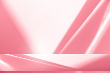 Wall interior background, studio and backdrops show products.with shadow from window color white and pink. background for text insertion and presentation product	