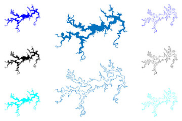 Lake Mark Twain Reservoir (United States of America, North America, us, usa, Missouri) map vector illustration, scribble sketch Clarence Cannon or Joanna Dam map