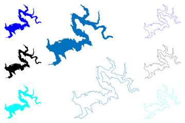 Lake Pine Flat Reservoir (United States of America, North America, us, usa, California) map vector illustration, scribble sketch Pine Flat Dam map