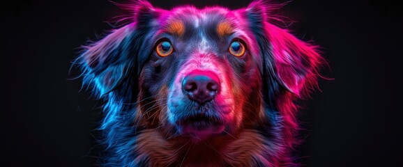 A Small Long-Haired Mixed Breed Dog Colored With Blue, Pink, And Purple Holy Colors, Vibrant And Joyful, HD