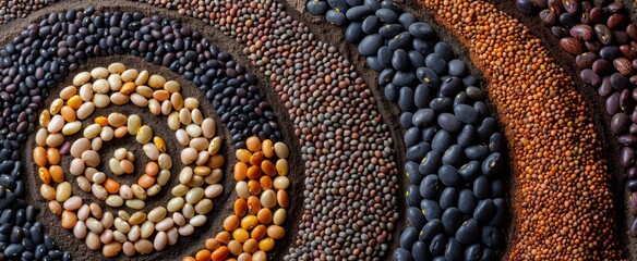 Assortment of Legumes and Beans in Circular Patterns