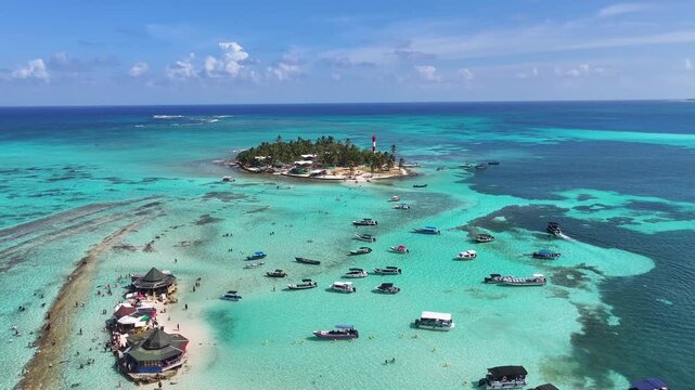 Aquarium Island At San Andres Providencia Y Santa Catalina Colombia. Colombian Caribbean Beach. Blue Sea Background. San Andres At Providencia Y Santa Catalina Colombia. Tourism Landscape.