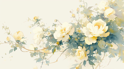 A watercolor painting of white roses on a branch. This image is perfect for a website, brochure, or presentation about nature, beauty, or romance.