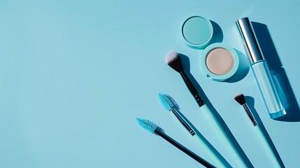 Make up items on blue color background