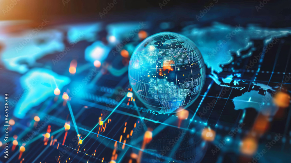 Aufkleber global network with a glowing earth and data points with copy space text. this design is perfect for