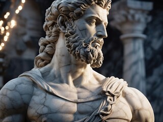 Naklejka premium Close-up of a beautiful classical dramatic sculptural portrait of a young man of antiquity 