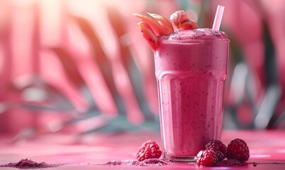 a pink-toned smoothie, reflecting a serene and healthy lifestyle ambiance