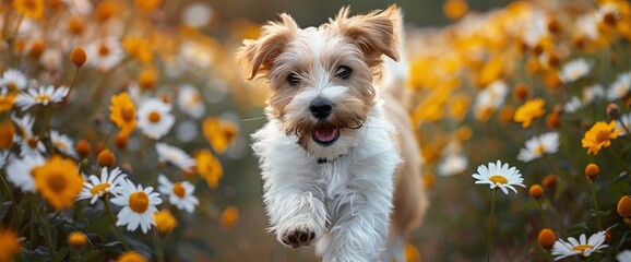 A Dog Walking Joyfully Through A Daisy Field, HD