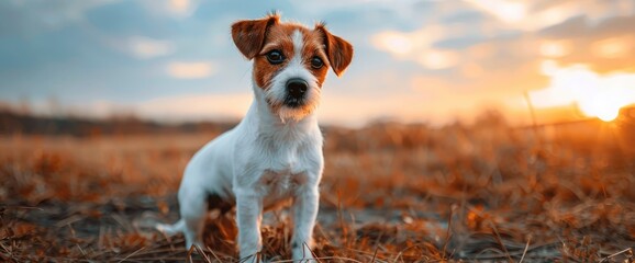 A Full-Length Shot Of An Adorable Young Jack Russell Standing Outside In A Field, Full Of Life, HD