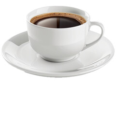 Hot black coffee cup on transparent background