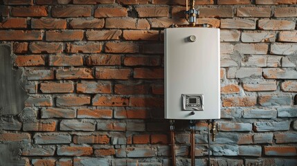 Installing a tankless water heater on a brick wall by a licensed plumber