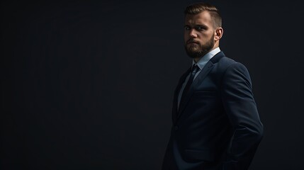 Obraz premium Portrait of businessman standing on black background isolated Serious business man : Generative AI