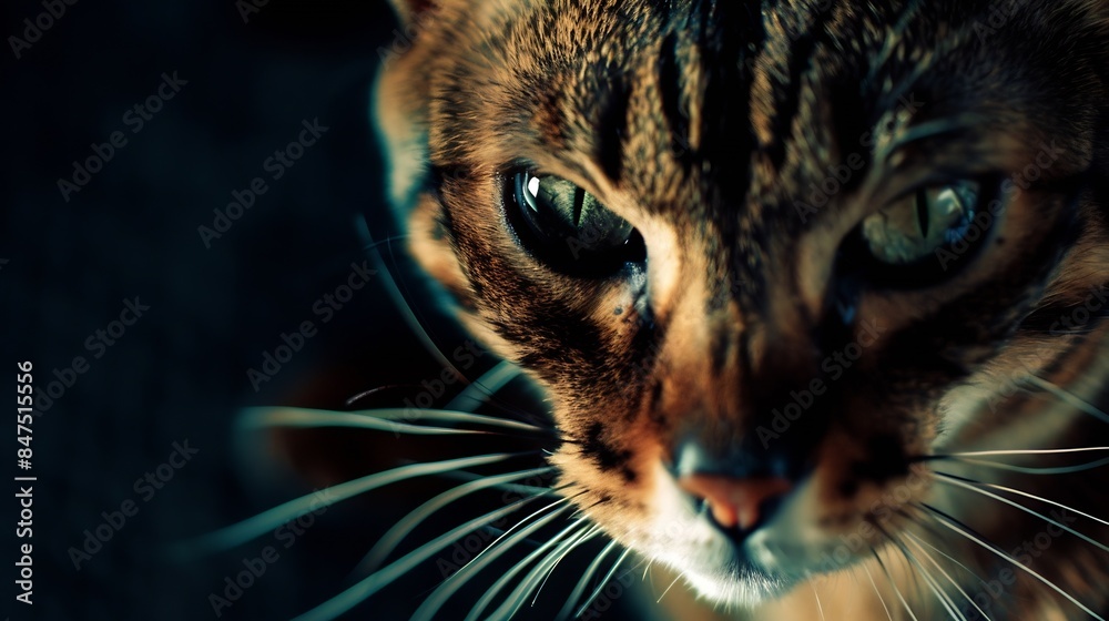 Poster closeup picture of a beautiful bengal cat cat looking at camera cat portait : generative ai