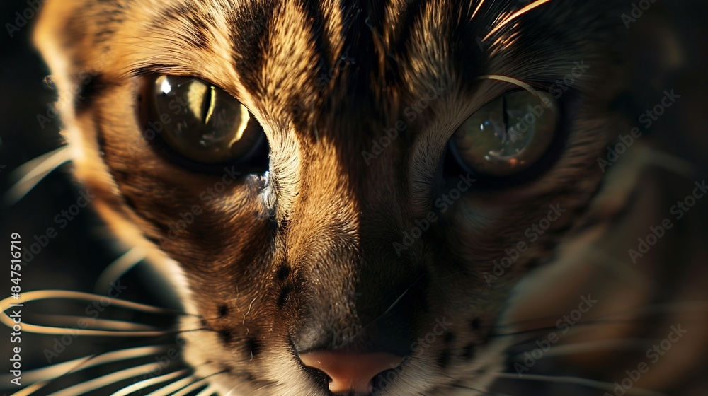 Poster closeup picture of a beautiful bengal cat cat looking at camera cat portait : generative ai