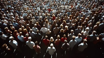 political rally crowd - drone view above event.  Looking straight down - bird&rsquo;s eye view 