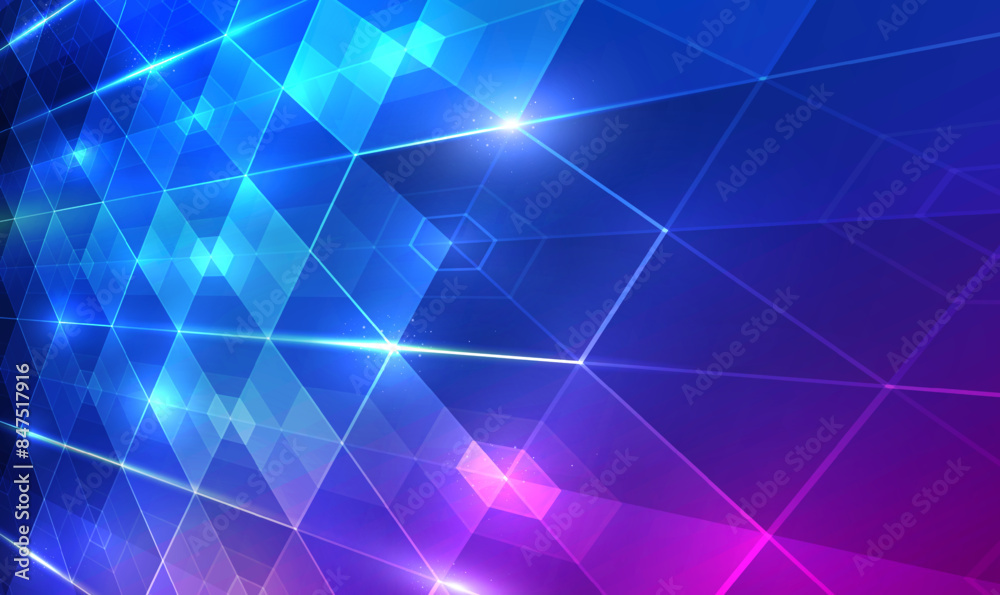 Poster futuristic sci-fi hexagons technology background with neon lights. sci fi perspective polygons. pers