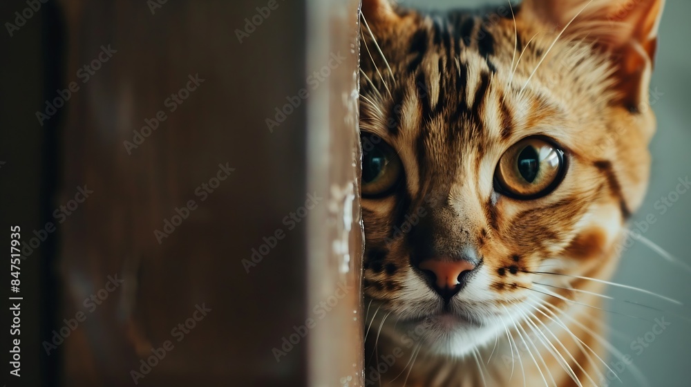Poster closeup picture of a beautiful bengal cat cat looking at camera cat portait : generative ai