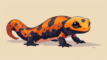 Cute salamander is smiling, in cartoon style
