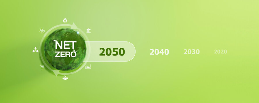 Concept day earth Save the world save environment. Ecology concept. 2050 year, Net zero and carbon neutral concept.