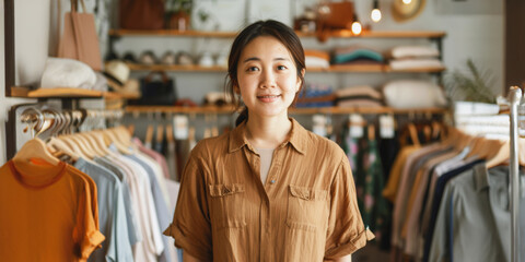 Obraz premium Smiling store owner standing in a boutique clothing shop