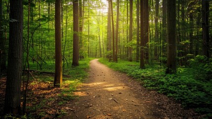 Obraz premium A trail for hiking in the woods