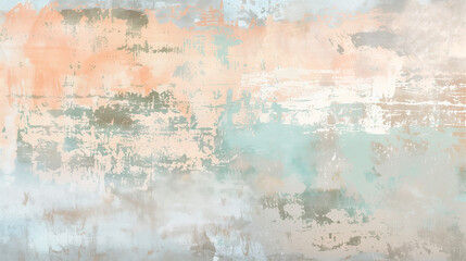 Obraz premium Rustic Textured Wall with Ocean-inspired Pastels Color Washing Technique. Aged effect. Palette of pale turquoise, seafoam green, soft coral, light sand beige, and sky blue. High-resolution. 