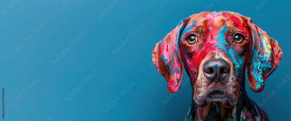 Wall mural a creatively painted dog, full of vibrant colors, hd - Wall murals