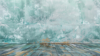 Rustic Textured Wall with Ocean-inspired Pastels Color Washing Technique. Aged effect. Palette of seafoam green with subtle variations in hue and tonality. High-resolution. Soft and layered finish.
