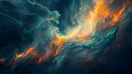 Fototapeta premium Fiery Earthscape with Smoke and Clouds in a Dark Sky