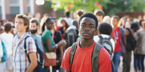 Fototapeta premium Student in a crowded outdoor campus