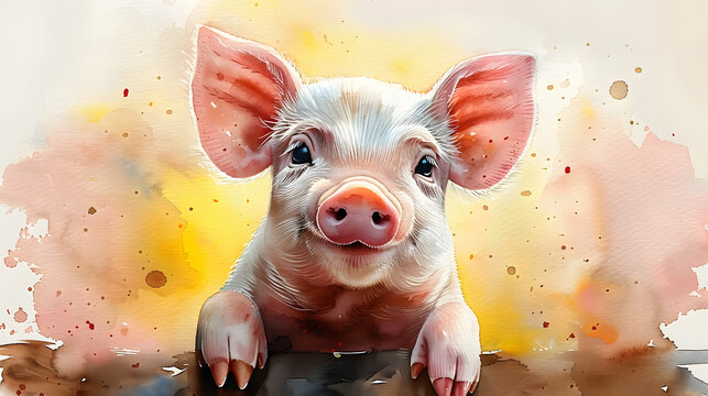 painting portrait of a cute little pig