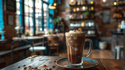 Obraz premium Cold Drink of Hot Chocolate in Cafe 